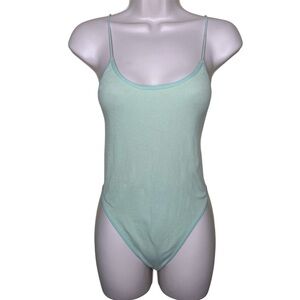 Mint Green Ribbed Women's Bodysuit Size S/M Small Medium